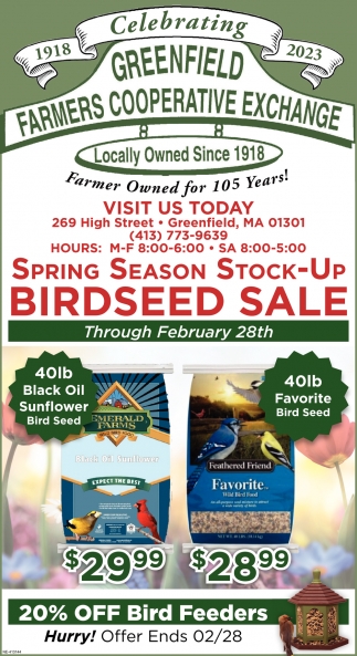 Spring Season StockUp Birdseed Sale, Greenfield Farmers Cooperative